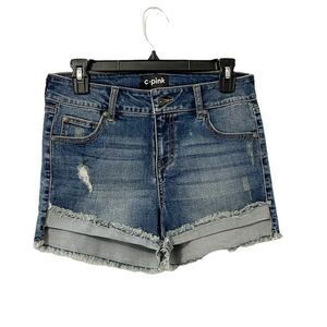 C Pink Distressed Shorts Dark Denim Size 29